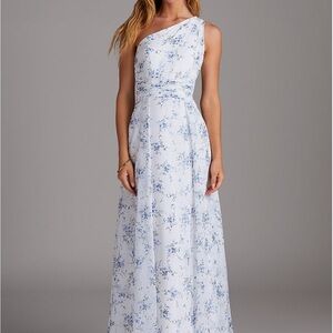 Azazie White and Blue One-Shoulder Dress